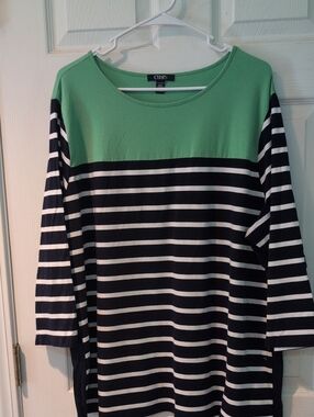 Chaps Green, Navy and White Striped Boatneck Tunic